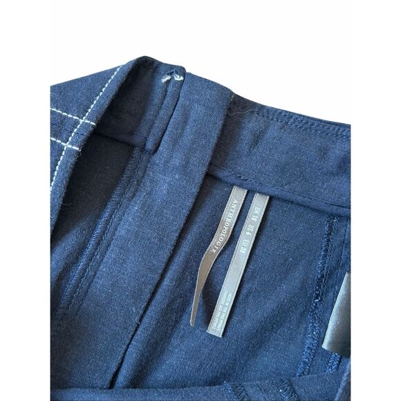 Anthropologie Pants NEW Linen Extended Waist Cropped Wide Leg Navy Blue size 6 - Picture 7 of 14